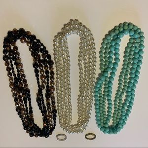 Premier Designs 3 Beaded Necklaces and 2 Clip Its